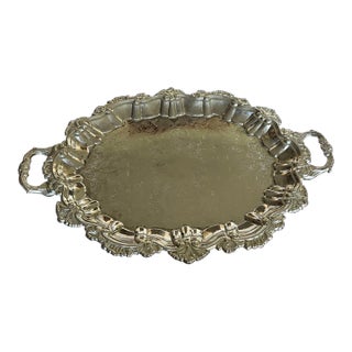 Vintage Ornate Silver Serving Tray With Handles | Elegant Coffee Table Decor For Sale