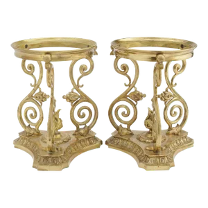 Pair of French Cast Brass Meridian Oil Lamp Stands, 1850