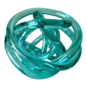 Vintage Turquoise Hand-Blown 7" Glass 'Knot' Sculpture