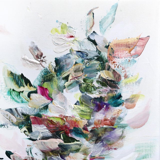 Textile Breath of Flowers - Original Large Textured Abstract Floral Acrylic Painting For Sale - Image 7 of 9