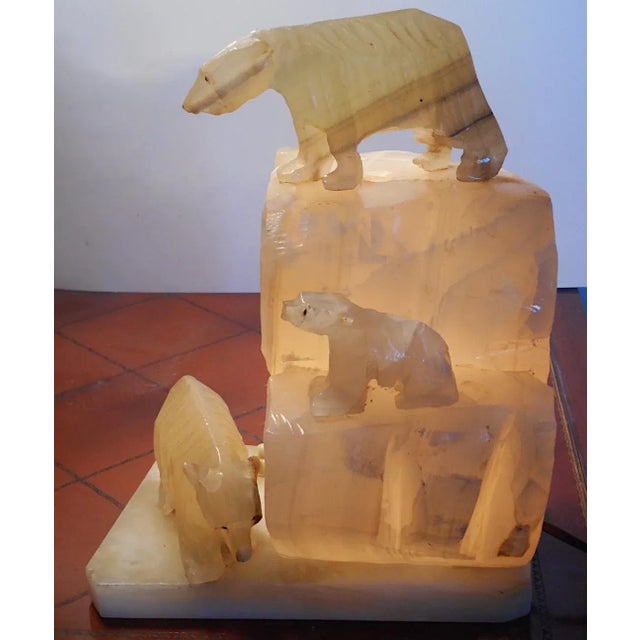 Vintage Carved Alabaster Iceberg/Polar Bear Sculpture Table Lamp Chairish