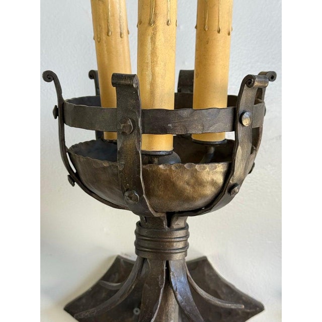 Metal Set of Five Spanish Wrought Iron Sconces For Sale - Image 7 of 12
