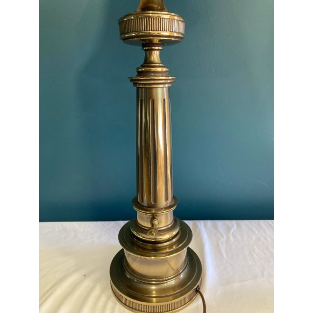 Stiffel Mid-Century Stiffel Brass Table Lamp With Black Shade For Sale - Image 4 of 8