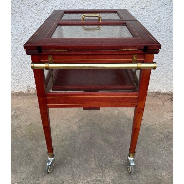 Brown 1950s Wood & Brass Display Bar Cart For Sale - Image 8 of 10