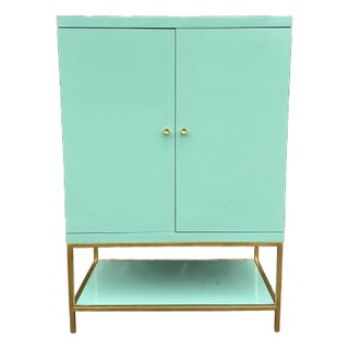 Tiffany-Blue Bar Cabinet With Gold and Mirrored Accents Anthropology For Sale