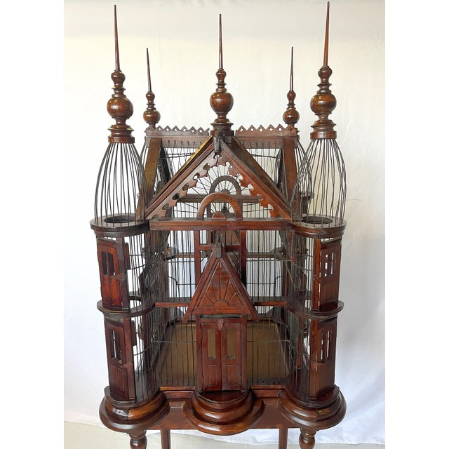 Vintage Victorian Style Whimsical Wood Functional Birdcage on Stand For Sale - Image 12 of 12