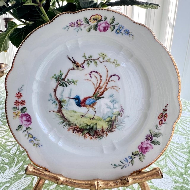 1930s Set of 6 Sevres birds bread plates // Traditional decor // decorative fine china // hand decorated and signed by artist // mix and match For Sale - Image 4 of 10