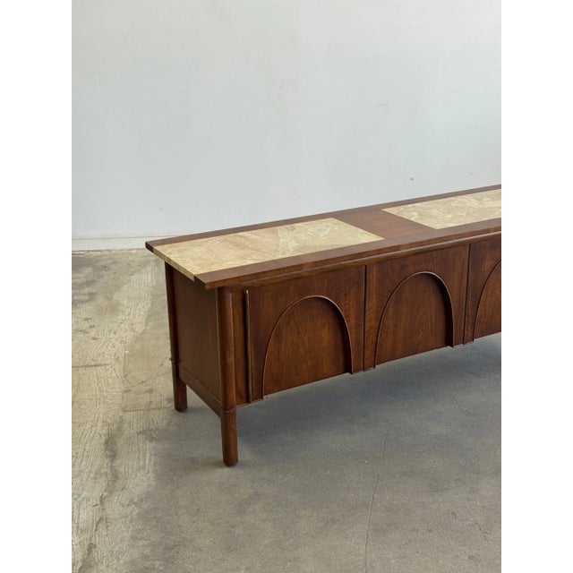 1960s 1960s Arched Walnut Credenza With Stone Inlay Top For Sale - Image 5 of 15