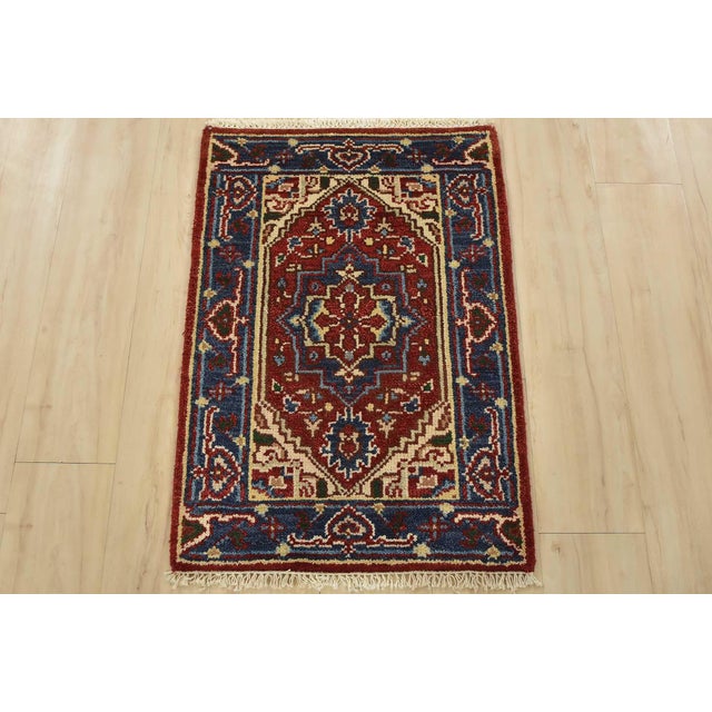 Tribal Heriz Rug 2’1” X 3′ Red Wool Traditional Hand-Knotted Oriental Carpet For Sale - Image 3 of 7