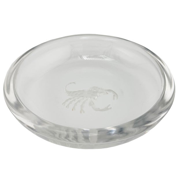 Mid 20th Century Mid 20th Century Val Saint Lambert Crystal Scorpio Dish or Ashtray With Etched Scorpion Motif For Sale - Image 5 of 10