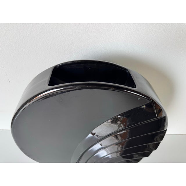 1980s 1980s Postmodern Art Deco Style Black Glazed Ceramic Vase For Sale - Image 5 of 9