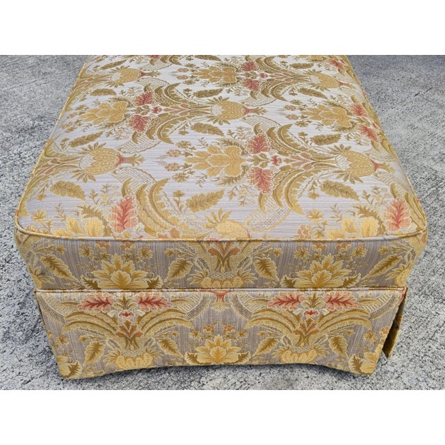 Goldenrod Sherrill Damask Jacquard Tapestry Cotton Rolling Ottoman For Sale - Image 8 of 12