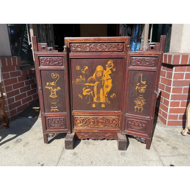 Brown Antique Asian Screen With Gilt Decoration For Sale - Image 8 of 8