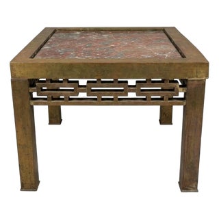 1960s Chinoiserie Brass and Marble Side or Coffee Table For Sale
