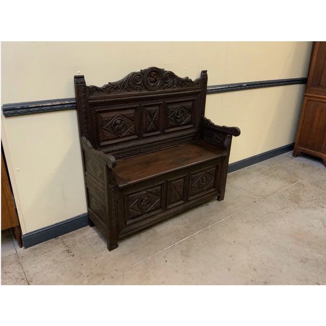 Antique Breton Chest Bench, 1860 For Sale - Image 6 of 10