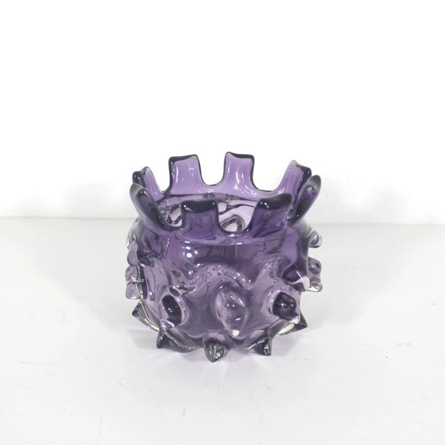 Purple Vintage Brutalist Art Glass Vase Bowl Modernist Hand Blown Purple Amethyst For Sale - Image 8 of 9