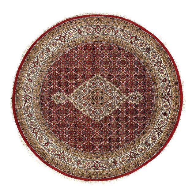 Pasargad DC Fine Hand Knotted Silk & Wool Tabriz Round Rug For Sale