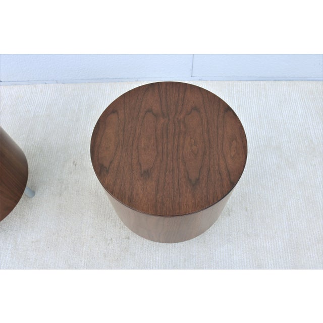 MidCentury Modern Style Kimball Villa Round Walnut Wood Drum Side