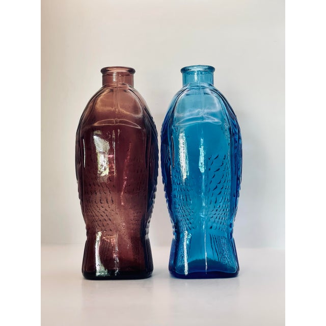 Mid 20th Century Vintage Pressed Glass Fish Bottles- A Pair For Sale - Image 5 of 9