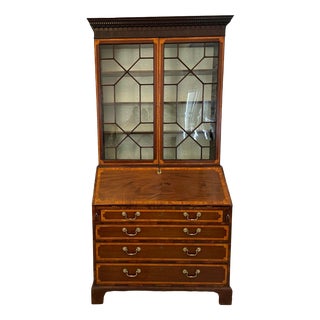 Antique George III Mahogany Inlaid Bureau Bookcase For Sale