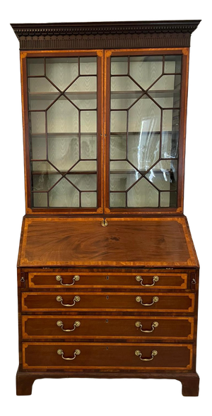 Antique George III Mahogany Inlaid Bureau Bookcase