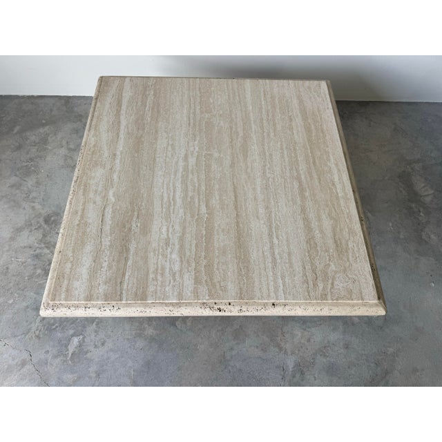 Mid-Century Modern 1980s Italian Postmodern Bullnose Beige Travertine Square Coffee Table by Stone International/ Sold For Sale - Image 3 of 12