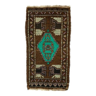 Green & Brown Vintage Mini Rug For Sale