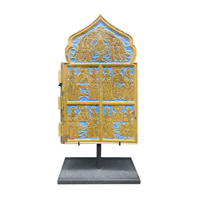 19th Century Russian Orthodox Mounted Icon For Sale - Image 4 of 4