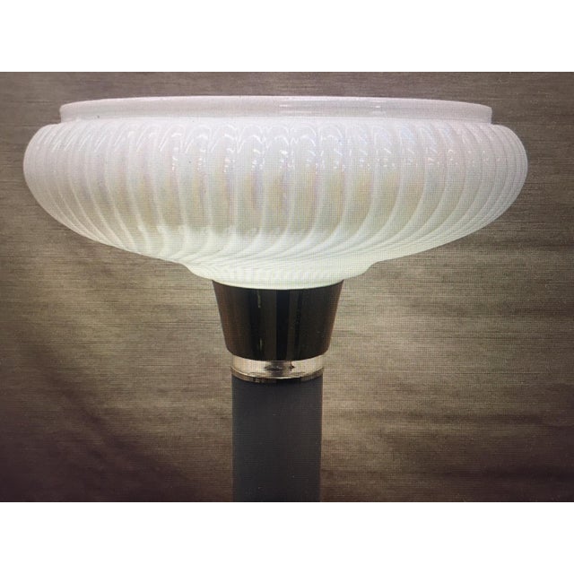 Mid Century Modern Gray Lucite Torchiere Floor Lamp W/ Opaque Ribbed Glass Shade For Sale In Savannah - Image 6 of 9
