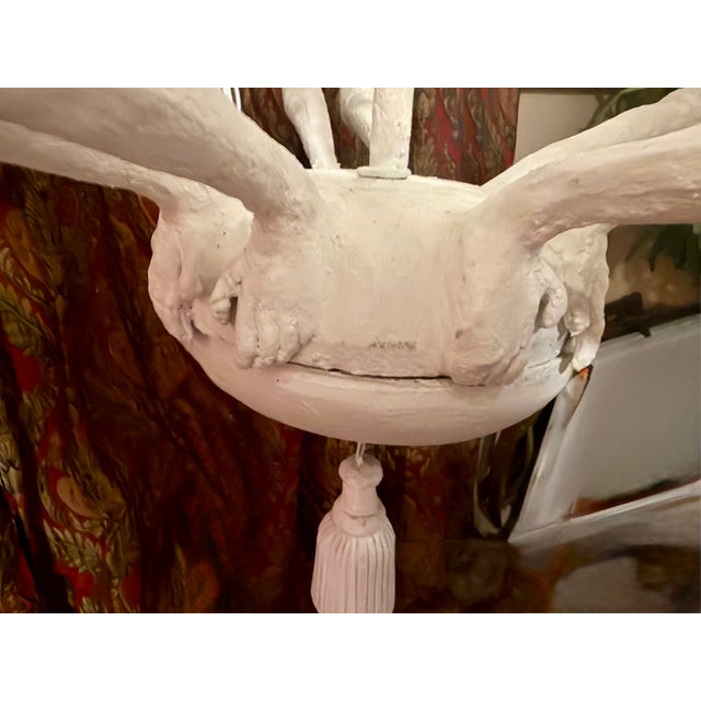 Late 20th Century Whimsical White Plaster Finished Monkey Ten-Light Chandelier For Sale In Palm Springs - Image 6 of 9