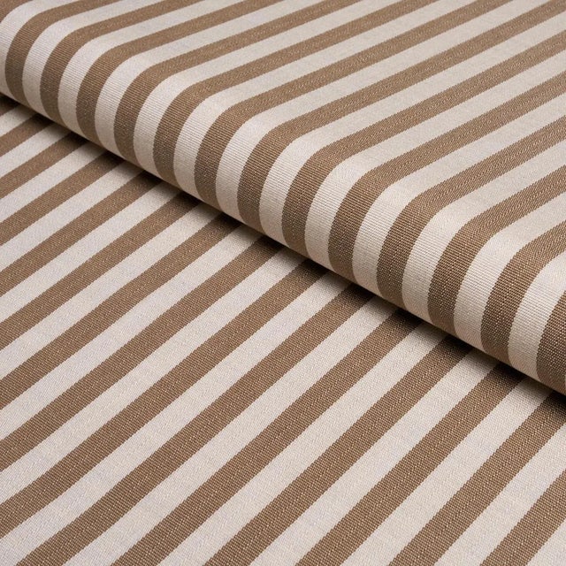 Schumacher Hanson Indoor/Outdoor Stripe Narrow Fabric In Brown For Sale