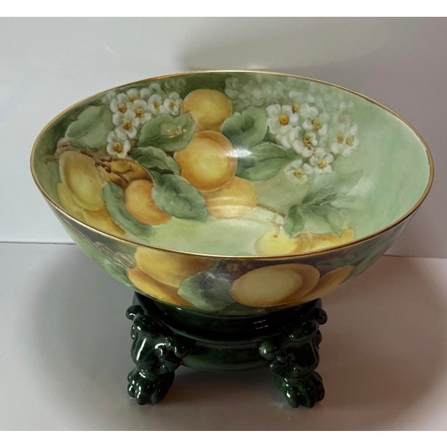 Antique J.P. Limoges Hand-Painted Punch Bowl With Original Figural Stand For Sale - Image 11 of 18