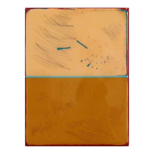 The Window 379 - Contemporary Shiny Resin Minimalist Brown Yellow Tone Artwork by Ricky Hunt For Sale