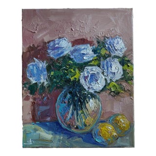 White Roses Expressionist Still Life Oil Painting For Sale