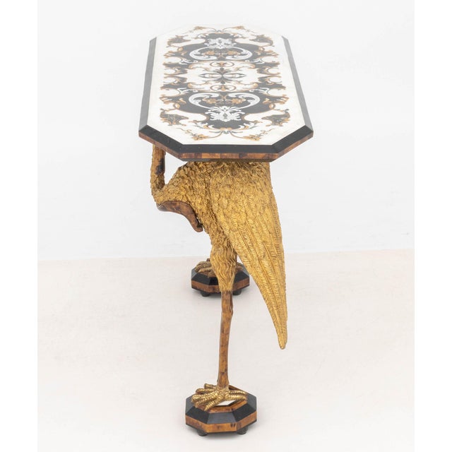 Empire Revival Pietra Dura Top Crane Motif Console Table For Sale - Image 10 of 11
