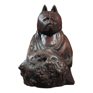 Antique Hand Carved Japanese Tanuki Raccoon Dog Wood Sculpture