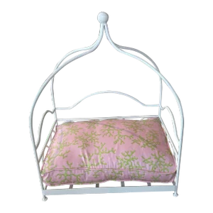 Vintage Newly Finished Upholstered Metal Canopy Dog Pet Bed Palm Beach Pagoda