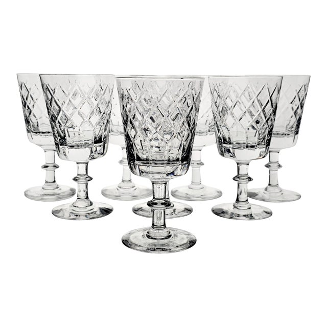 Late 20th Century Webb Corbett Wec2 English Lead Crystal Water Goblets Set of 8 For Sale