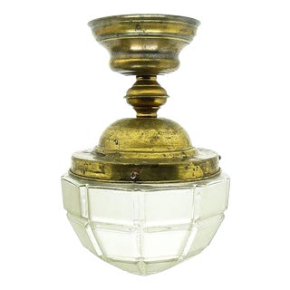Early 20th Century Art Nouveau Pendant Lamp in Brass and Glass, Austria-Hungary For Sale