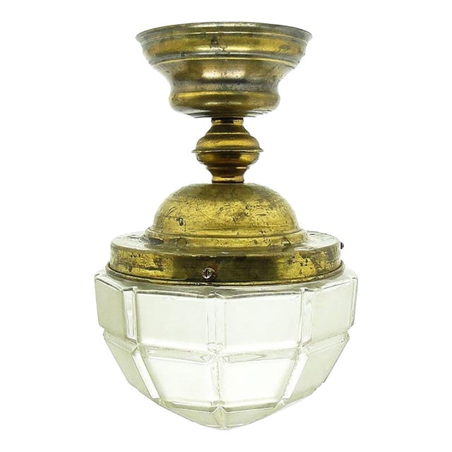 Early 20th Century Art Nouveau Pendant Lamp in Brass and Glass, Austria-Hungary For Sale