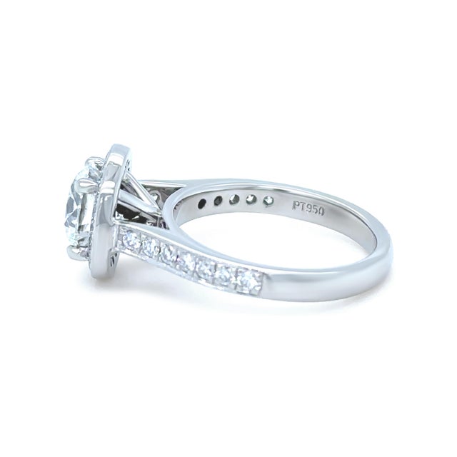 Contemporary Gia Platinum Round Brilliant Cut Diamond Halo Ring 1.48ct 5.8g, Size 3.75 For Sale - Image 3 of 11