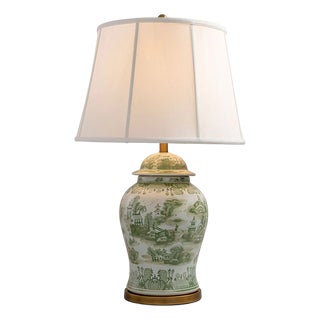 Green Willow Large Ginger Jar Lamp For Sale