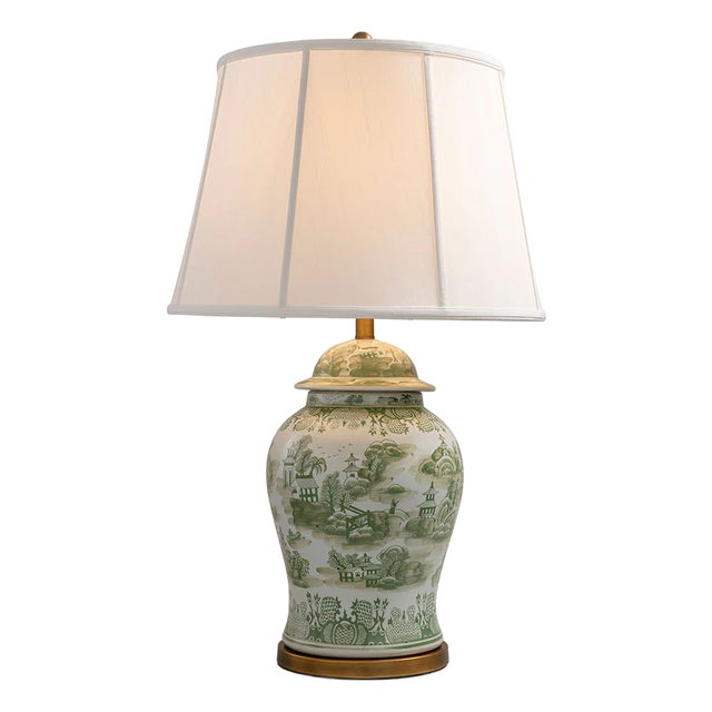 Green Willow Large Ginger Jar Lamp For Sale