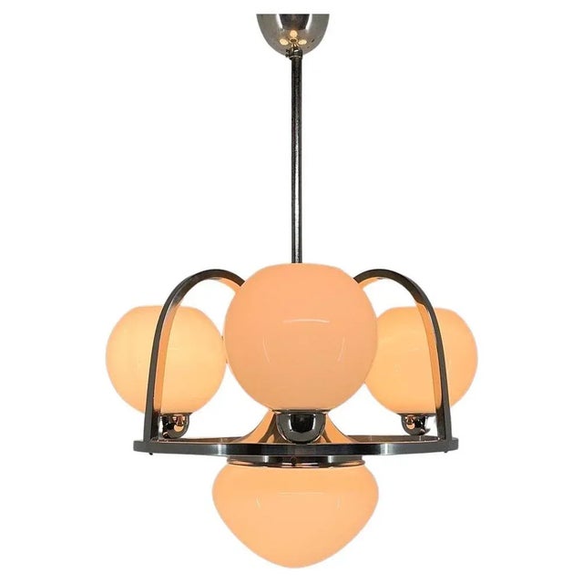 Art Deco Chrome & Milk Glass Chandelier, 1930s For Sale - Image 11 of 11