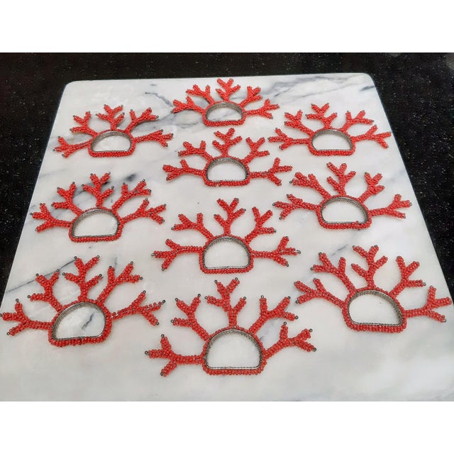 Early 21st Century Red Coral Beaded Napkin Rings Set 10 For Sale - Image 5 of 14