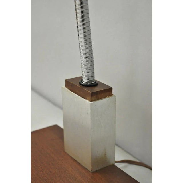 Vintage Mid Century Modern Gooseneck Walnut Base Brown Mad Men Desk Lamp For Sale - Image 9 of 12