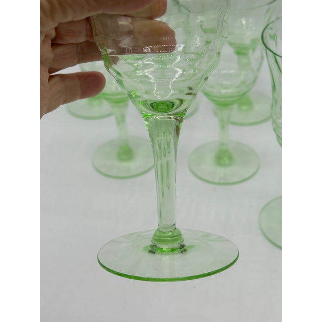 Mid-Century Modern Vintage Weston Green Glass Wine Goblets Ripple Optic Pattern - Set of 8 For Sale - Image 3 of 6