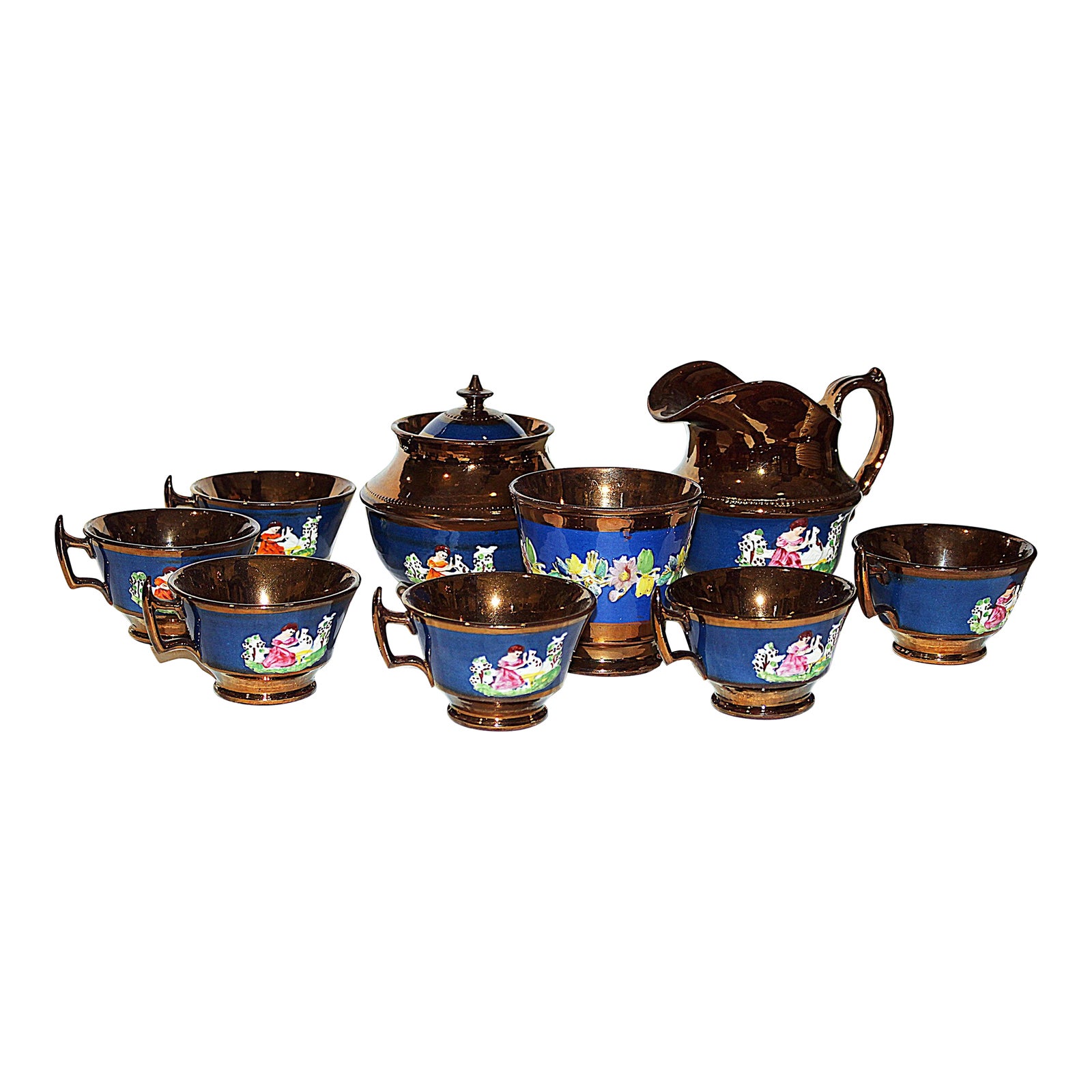1920s Copper Lusterware Tea Set- 9 Pieces | Chairish