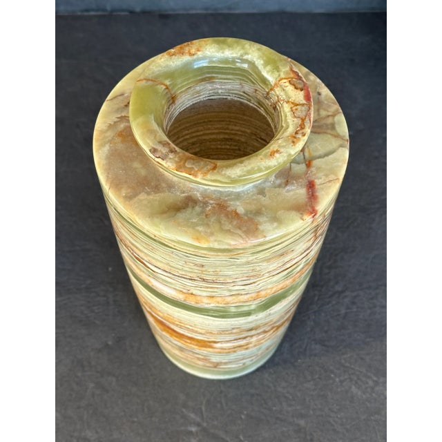 Olive Pakistani Onyx Hand Sculpted Stone Vase For Sale - Image 8 of 9