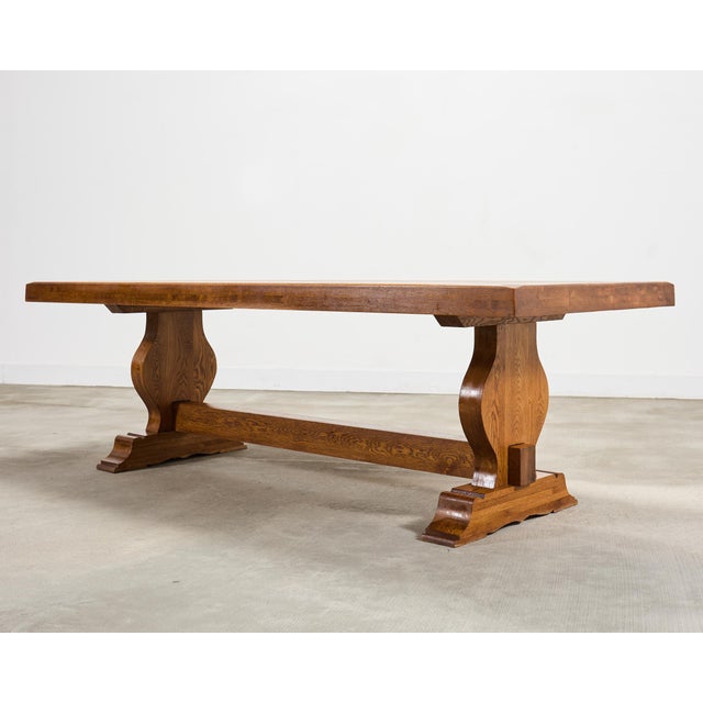 French Country Country French Oak Farmhouse Trestle Dining Table 7.8 Ft For Sale - Image 3 of 18